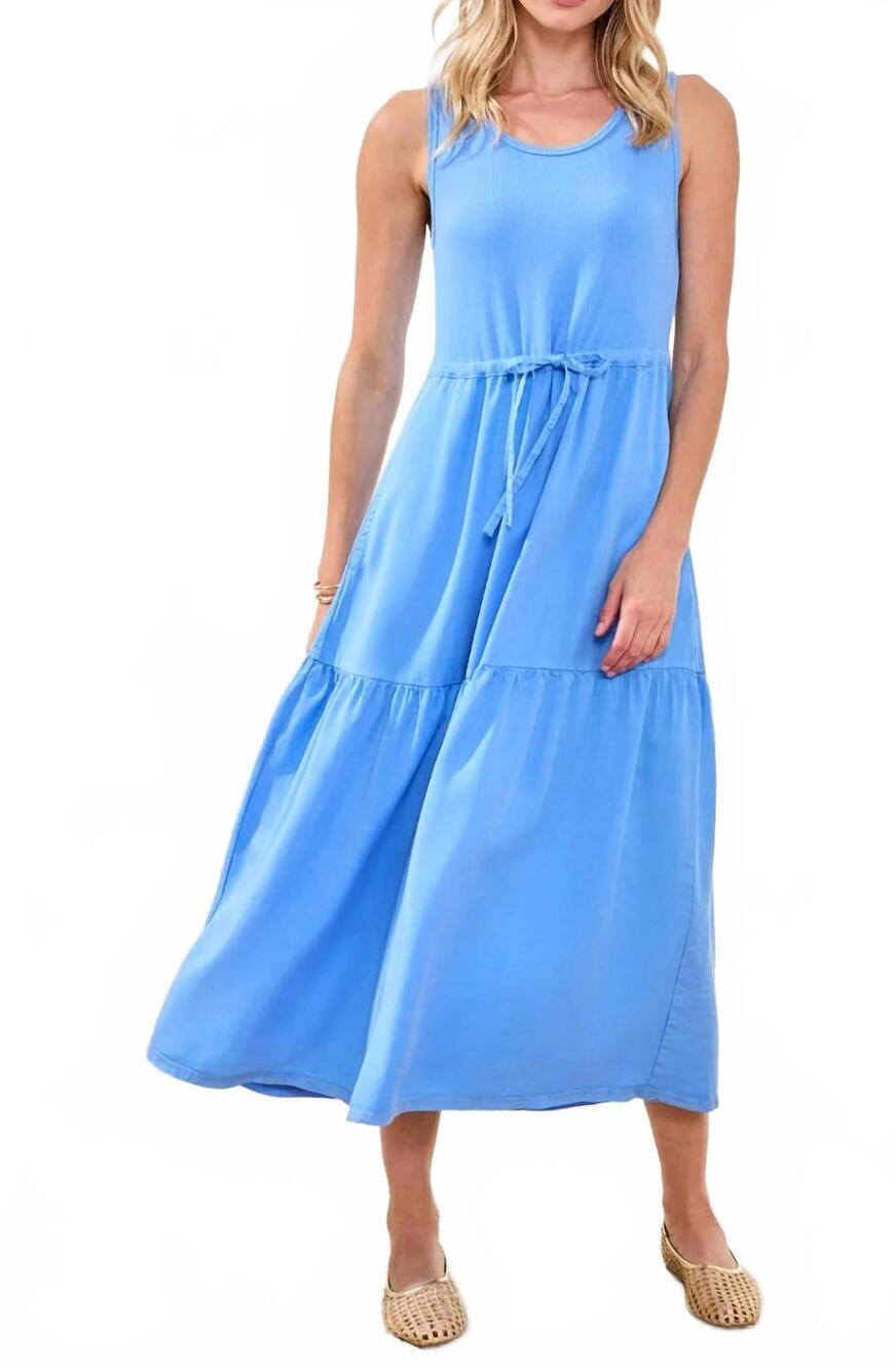 NEW TRIBAL mixmedia sleeveless boatneck dress in sky